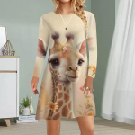 Naiste vabaaja kleit s&uuml;gis žirafi mustriga kleidid naistele O-kaelusega l&uuml;hikeste varrukatega kleit pluss suurus 4XL
