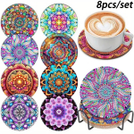 8 tk/komplekt teemantmaalitud mandala lillemustriga rannaaluseid koos hoidikuga DIY rannaalused algajatele ja t&auml;iskasvanutele, kunsti- ja k&auml;sit&ouml;&ouml;tarbed kingitused 8PCS/Set