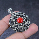 Natural Italian Coral Gemstone Handmade 925 Sterling Silver Pendant 1.75 k5q20