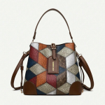 Fashion Contrast Color Naiste kopp k&auml;ekott PU nahast naiste &otilde;lakotid Suure mahutavusega naiste Crossbody kott 23x13x21cm