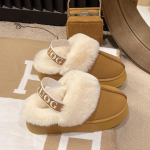 Moodne platvorm Naiste sussid vabaaja kodu seemisnahast karusnahast soojad slingback pl&auml;tud Kuum allahindlus Br&auml;nd Pehmed puuvillased sussid Lamedad kingad 36