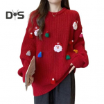 Naiste J&otilde;ulukampsun J&otilde;uluvana J&otilde;ulum&uuml;ts Dekoratsioon Lahti istuv kudumistopid &Uuml;markaelusega pikkade varrukatega s&uuml;gistalvine kampsun S punane