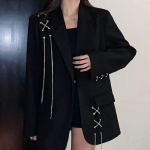 Harajuku Naiste Jakid Must Gooti Punk Hip Hop &Uuml;hev&auml;rvilised Vintage Bleiserid Mantlid Stiilsed Kettidega Lai Jakk Streetwear XS must