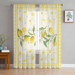 Id&uuml;llilised Suvised Sidruniviljad Ruudulised L&auml;bipaistvad Kardinad Elutoa Kaunistuseks Aknakardinad K&ouml;&ouml;gi T&uuml;ll Voile Organza Kardinad W135 x H115cm x1 white