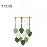 Leaf Macrame gobel&auml;&auml;n Bohemian seinale riputatav ornament K&auml;sitsi valmistatud makrameem kodukaunistus elutoa magamistoa koridori jaoks roheline