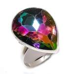 Looduslik Mystic Vikerkaare Topaas 925 Sterling H&otilde;be Ehted S&otilde;rmus Suurus 8.5 C8k68