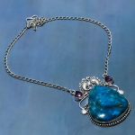 Neon Blue Apatite, Amethyst Gemstone Ethnic 925 Silver Necklace 18 f1n41