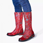 2021. aasta retrotasapinnalised tikitud naiste k&otilde;rged saapad k&uuml;ljet&otilde;mblukuga s&uuml;giseks ja talveks 41 punane