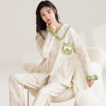 Naiste puuvillane pidžaamakomplekt S&uuml;gistalvine lahtik&auml;iv krae armas magamisriided Printsessi stiilis &ouml;&ouml;riided Naiste pikkade varrukatega koduriided M