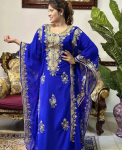 Maroko stiilne islami kaftan Dubai k&auml;sitsi valmistatud georgette kleit kaftan XS kuninglik sinine v&auml;rv