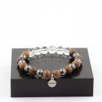 Pierres et Min&eacute;raux. Bracelet Perles Quartz + H&eacute;matite + bois 8 mm. Fabriqu&eacute; en France.