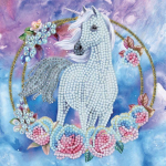 Carte Crystal Art &agrave; diamanter - Licorne et fleurs - 18 x 18 cm