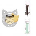 Kit pour biscuit en relief Chat + 2 Stylos au chocolat marron et vert d'eau hall