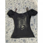 L&uuml;hikeste varrukatega vabaaja suvine t&auml;navamood gooti T-s&auml;rk gooti slim T-s&auml;rk femme crop top 90ndate vintage riided naiste T-s&auml;rgid punk seksikas M