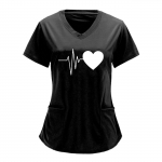 Euroopa ja Ameerika S&uuml;damel&ouml;&ouml;k Armastuse Prindiga Meditsiini&otilde;e Vorm, V-kaelus, Topelttasku, L&uuml;hikeste varrukatega T-s&auml;rk, Suur suurus 4XL must