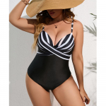 Suures suuruses triibuline ujumiskost&uuml;&uuml;m naiste body, Push Up polsterdatud bikiinide komplekt Slim Fit Camisole rannariided naistele 1XL must