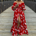 Celmia suvine naiste &otilde;lgadeta Bohemia pidulik maksikleit lilledega prinditud rannas pool laternaga varrukad vabaaja suursuurus L punane