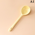 Kreemjas stiilis majapidamiskeraamiline pika varrega lusikas, piimkollane lusikas, hea v&auml;limusega v&auml;ike lusikas kollane