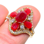 Red Ruby(Simulated) Cubic Zirconia Gemstone Handmade Ring Size 7.5 t9s65