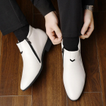 Retro kauboisaapad Nahast kingad Chelsea saapad terava ninaga Meeste saapad T&otilde;mblukuga Meeste poolsaapad S&uuml;gistalvise kleidi kingad 43 valge