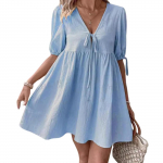 Women's casual fashion V-neck short sleeve solid color dress L