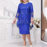 Suure suurusega kleit, Naiste &otilde;htukleit, Raske t&ouml;&ouml;stuse pits tikandiga kaheosaline komplekt, Temperamentne, Igap&auml;evane, Slim-fit 2XL sinine