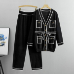 S&uuml;gis- ja talvine naiste kootud &uuml;likond kardigan laia s&auml;&auml;rega p&uuml;kste &uuml;likond Temperament Fashion Kaheosaline komplekt L