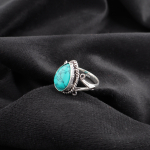 Sinine T&uuml;rkiis K&auml;sit&ouml;&ouml;na Valmistatud Kivist S&otilde;rmus, 925 Prooviga Tahke Sterling H&otilde;bedast Boho Ehted, Atraktiivne H&otilde;bedane S&otilde;rmus Kingitus Abikaasale 4 sinine