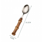 Bambusest k&auml;epidemega nuga, kahvel ja lusikas s&ouml;&ouml;giriistade komplekt roostevabast terasest s&ouml;&ouml;giriistad steigi, koogi, magustoidu jaoks, naturaalsest bambusest s&ouml;&ouml;giriistade komplekt