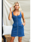 Kevad/Suvi 2024 Kitsas Varrukateta Denim Kleit Naistele S tumesinine v&auml;rv