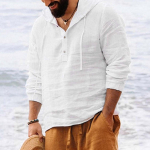 Meeste s&auml;rgid Kapuutsiga &uuml;hev&auml;rvilised pikkade varrukatega topid vabaaja n&ouml;&ouml;bid Puuvillane linane vintage suvised rannas&auml;rgid 3XL