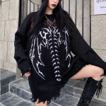 Gooti stiilis punk-kootud kampsun, naiste &uuml;lisuur hip-hop t&auml;navar&otilde;ivaste ostukeskus Goth Skull Grey moepulloveriga džemprid M