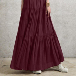 Kevadsuvi naiste seelik Peplum vabaaja pikk seelik tavaline seelik Vintage stiilis plisseeritud poolseelik XXL veinipunane v&auml;rv