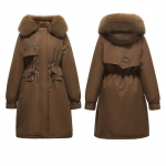 P&otilde;lve kohal eemaldatav vooder, keskmine ja pikk pirukas, &uuml;letab puuvillased riided naiste uus talvine suur karusnahast kraega m&uuml;ts, polsterdatud jope XXXL