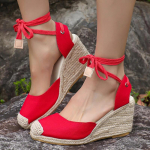 Moodsad Espadrillid Kiiludega Sandaalid Naistele Suvi 2025 Kinnine Varvas Randmerihmaga Slingback Sandaalid Naine Mugavus Paeltega Vabaaja Sandaalid 35 punane