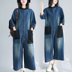 Naiste Kevad/S&uuml;gis Denim Tunked Retroh&otilde;ngulised Patch Taskutega Laiad Tunkp&uuml;ksid 2XL