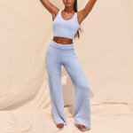 Naiste mood &uuml;hev&auml;rviline pl&uuml;&uuml;sis kampsun V-kaelusega kootud vestiga Crop top ja pikad p&uuml;ksid kaheosaline &uuml;likond M