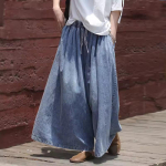 Vintage pestud h&auml;das naiste teksad elastse v&ouml;&ouml;kohaga paeltega kirjanduslikud lahtised vabaaja p&uuml;ksid mood mitmek&uuml;lgsed lihtsad naiste p&uuml;ksid XXXXXL sinine