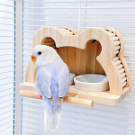 Bird Feeding Dish Cups Double Bowls Parrot Perch Easy to Clean Station Cage Feeder