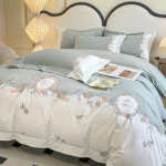 Luksuslik t&auml;ispuuvillane lilledega tikitud voodipesukomplekt: Kvaliteetne pikkade kiududega puuvillast voodikate ja voodilina. 1.5m Fitted Sheet Set 4pcs/Duvet 200x230