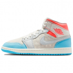 Air Jordan 1 Mid Sail Hot Lava Blue Chill Naiste tossud Muslin IM7420-133 37.5
