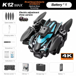 Uus K12 ProMAX kaugjuhtimispuldiga droon ESC kolmekordne HD kaamera harjadeta kokkuklapitav takistuste v&auml;ltimine WIFI FPV Quadcopter m&auml;nguasi kingitus lastele 1 battery must