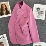 Naiste s&uuml;gismood Roosikujundusega bleiser ja jakid Kahe rinnaga mantel, pidulik t&ouml;&ouml;riietus XL Heleroosa