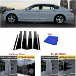 Carbon fibre Polished Pillar Posts Fit For BMW 5 Series F10 2011-2017 Window Trim Cover BC column bright black