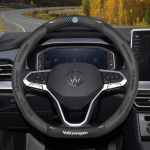 Carbon fiber Leather Car Steering Wheel Cover For Volkswagen T-ROC T-Cross Touareg Polo Passat Golf 5 GTI Beetle Magotan Tiguan D Emboss Black