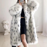 Suures suuruses Leopard pikk kunstkarusnahast talvejope Naiste jope paks soe kohev karvane rebane karusnaha rev Palus mantel 2XL gray