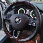 For Skoda Octavia 2017 Fabia 2016 2017 Rapid Spaceback 2016 Hand-Stitched Leather Peach wood grain Steering Wheel Cover 1