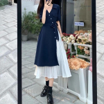 WTEMPO V-kaelusega pikk kleit Korea r&uuml;&uuml;, suvine naiste vabaaja linna trendikas naiste elegantsed sinised lihtsad hommikumantlid 2XL- tumesinine v&auml;rv