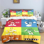Moodne M&M &Scaron;okolaadi Logotr&uuml;kiga Voodipesukomplekt Peen Vooditarvete Komplekt Tekikott Vooditekk Komplekt Voodipesukomplekt Luksuslik Kingitus AU Single(140*210cm)3pcs
