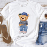 Bossy Bear Naiste Prinditud T&auml;navas&auml;rk L&uuml;hikeste Varrukatega Vabaaja Stiil Suvine Vabaaeg Armas Naiste Multikakujuline L&otilde;bus Muster Moodne Topp S valge